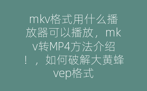 mkv格式用什么播放器可以播放，mkv转MP4方法介绍！，如何破解大黄蜂vep格式