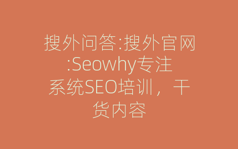 搜外问答:搜外官网:Seowhy专注系统SEO培训，干货内容