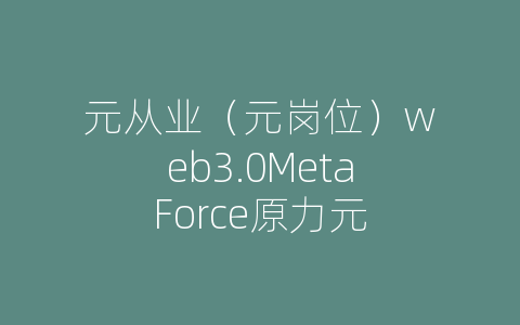 元从业（元岗位）web3.0MetaForce原力元