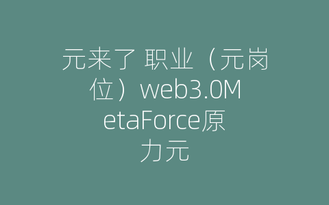 元来了 职业（元岗位）web3.0MetaForce原力元